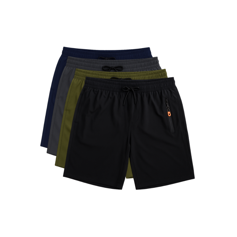 Kit 4 Bermudas DryFit PremiumPerformance - Secagem rápida, Bolso com Zíper e Ajuste Anatômico | FRETE GRÁTIS