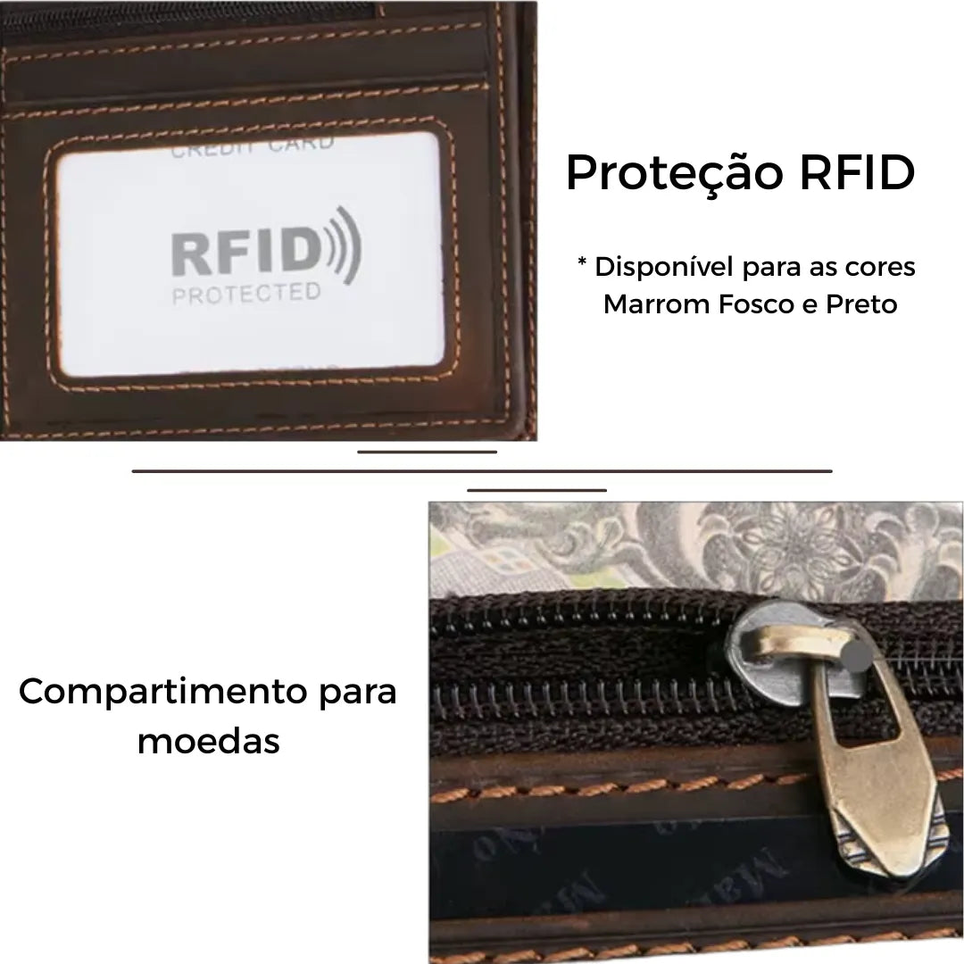 Carteira de Couro Legítimo Anti RFID | Allegante Leather II